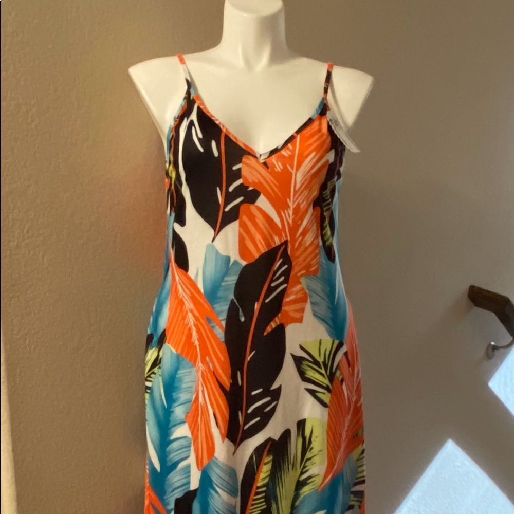 Preciouss Piecess Woman’s XL Tropical Print Maxi Dress Pockets NWT